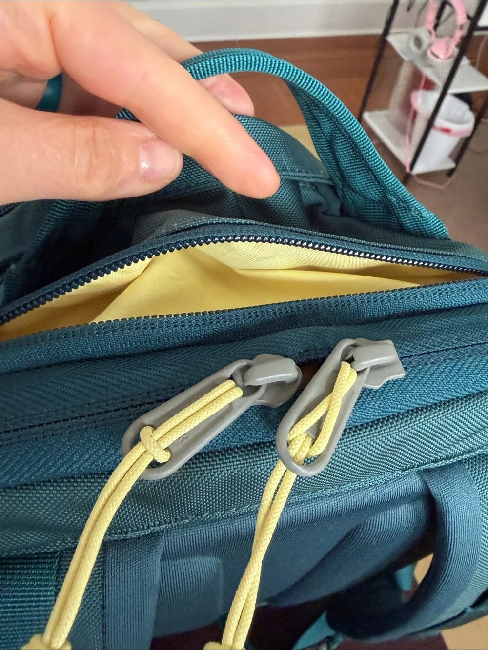 Baboon to the moon city backpack in teal with yellow